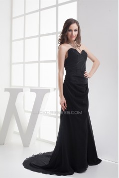 A-Line Brush Sweep Train Long Black Prom/Formal Evening Dresses 02020108