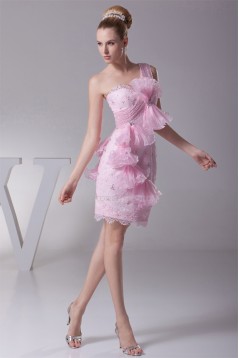 Knee-Length Sheath/Column Beading One-Shoulder Evening Party Dresses 02021087