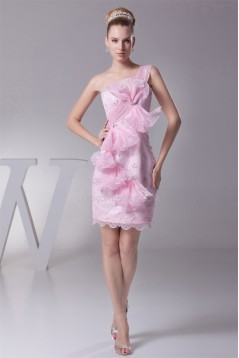 Knee-Length Sheath/Column Beading One-Shoulder Evening Party Dresses 02021087