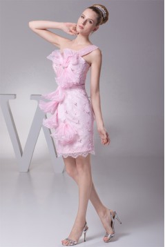 Knee-Length Sheath/Column Beading One-Shoulder Evening Party Dresses 02021087