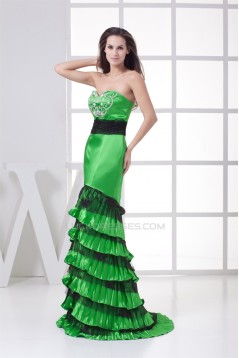 Brush Sweep Train Beading Lace Silk like Satin Prom/Formal Evening Dresses 02020109