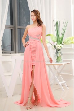 One-Shoulder Beading Puddle Train Satin Chiffon Prom/Formal Evening Dresses 02021099