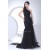 Brush Sweep Train Beading Mermaid/Trumpet One-Shoulder Long Black Prom/Formal Evening Dresses 02020110
