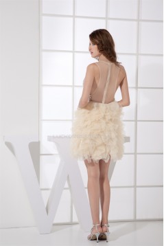 Ruffles Knee-Length Satin Lace Organza Fine Netting Prom/Formal Evening Dresses 02021113