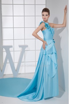 Brush Sweep Train One-Shoulder Sleeveless Long Blue Prom/Formal Evening Dresses 02020117