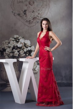 Trumpet/Mermaid Brush Sweep Train Long Red Beading Prom/Formal Evening Dresses 02020120