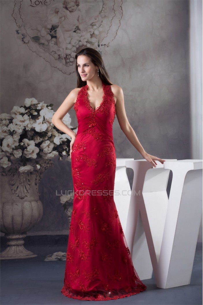 Trumpet/Mermaid Brush Sweep Train Long Red Beading Prom/Formal Evening Dresses 02020120