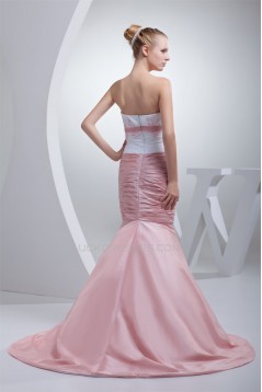 Trumpet/Mermaid Brush Sweep Train Beading Pink White Prom/Formal Evening Dresses 02020121
