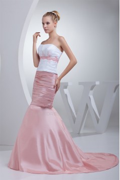 Trumpet/Mermaid Brush Sweep Train Beading Pink White Prom/Formal Evening Dresses 02020121