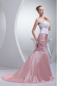 Trumpet/Mermaid Brush Sweep Train Beading Pink White Prom/Formal Evening Dresses 02020121