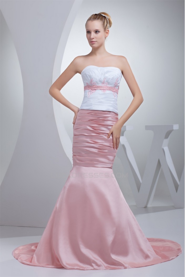 Trumpet/Mermaid Brush Sweep Train Beading Pink White Prom/Formal Evening Dresses 02020121
