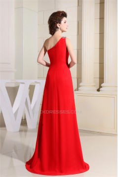 A-Line Brush Sweep Train One-Shoulder Long Red Prom Evening Bridesmaid Dresses 02020122