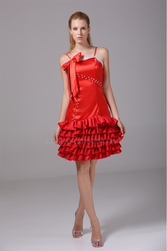 Sleeveless Short/Mini Beading Taffeta Silk like Satin Prom/Formal Evening Dresses 02021225