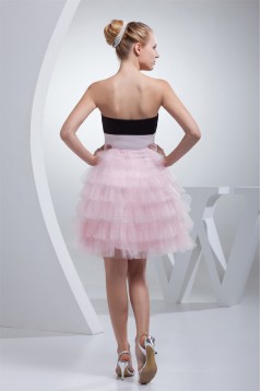 Strapless Short/Mini Sleeveless Satin Silk like Satin Fine Netting Prom/Formal Evening Dresses 02021249