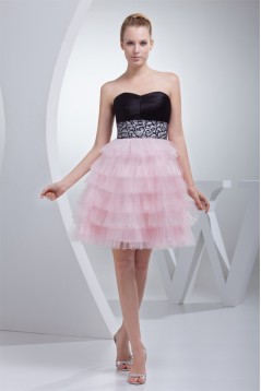 Strapless Short/Mini Sleeveless Satin Silk like Satin Fine Netting Prom/Formal Evening Dresses 02021249