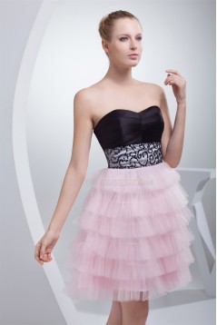 Strapless Short/Mini Sleeveless Satin Silk like Satin Fine Netting Prom/Formal Evening Dresses 02021249