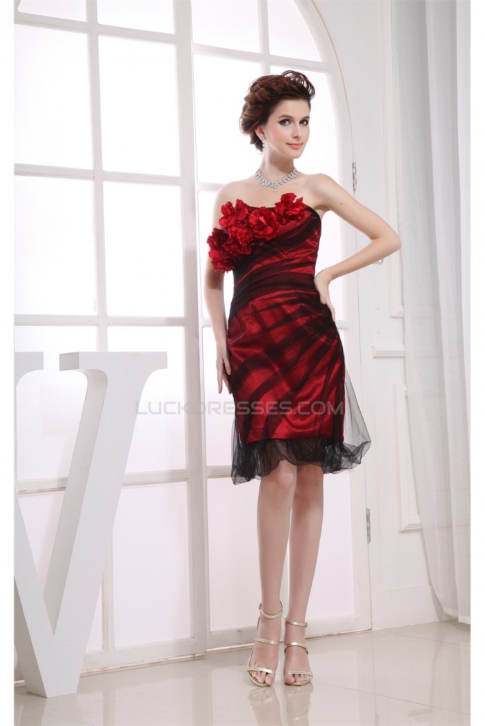 Strapless Silk like Satin Fine Netting Sleeveless Prom/Formal Evening Dresses 02021251