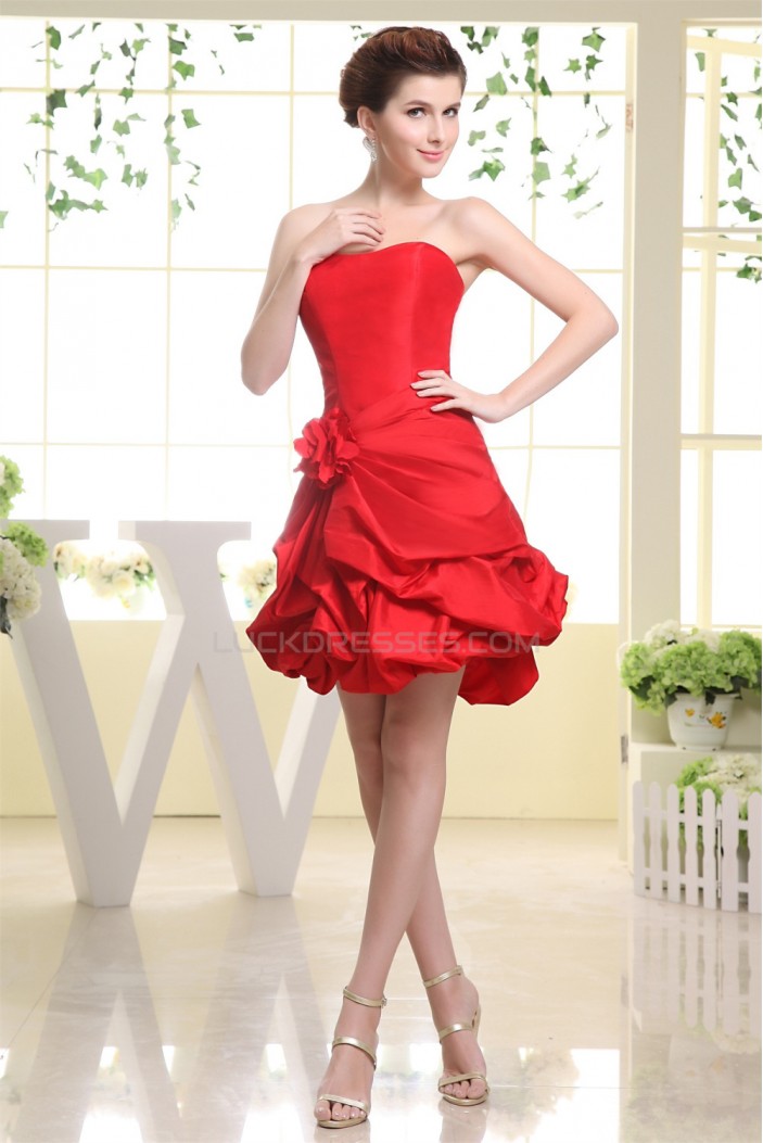 Taffeta A-Line Short/Mini Handmade Flowers Prom/Formal Evening Dresses 02021267