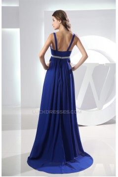 Empire Brush Sweep Train V-Neck Long Blue Chiffon Evening Formal Bridesmaid Maternity Dresses 02020128