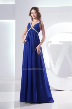 Empire Brush Sweep Train V-Neck Long Blue Chiffon Evening Formal Bridesmaid Maternity Dresses 02020128