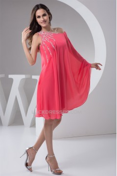 Beading Knee-Length Chiffon One-Shoulder Prom/Formal Evening Dresses 02021286