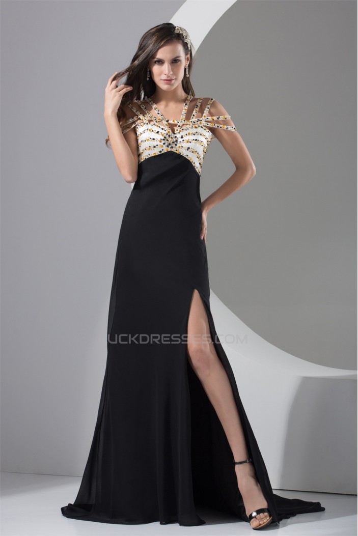 Brush Sweep Train V-Neck Beading A-Line Prom/Formal Evening Dresses 02020129
