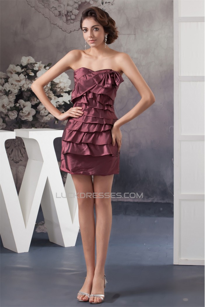 Beautiful Sheath/Column Taffeta Short/Mini Bows Evening Party Bridesmaid Dresses 02021308