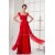 Capped Sleeves Chiffon Lace Long Red Evening Formal Bridesmaid Dresses 02020131