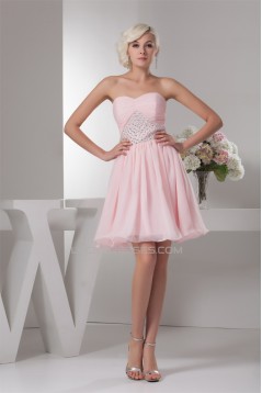 A-Line Sweetheart Beaded Pink Chiffon Short/Mini Sleeveless Prom/Formal Evening Dresses 02021313