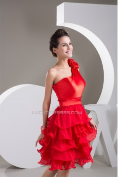 A-Line Pleats One-Shoulder Sleeveless Short/Mini Red Prom/Formal Evening Bridesmaid Dresses 02021338
