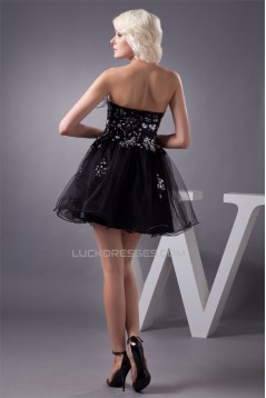 Sequins Satin Fine Netting A-Line Sleeveless Little Black Dresses 02021352