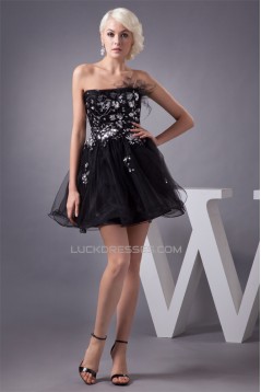 Sequins Satin Fine Netting A-Line Sleeveless Little Black Dresses 02021352