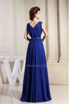 A-Line V-Neck Floor-Length Blue Chiffon Sleeveless Prom/Formal Evening Bridesmaid Dresses 02020136