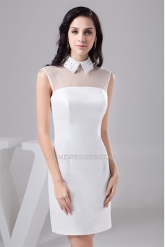 Short/Mini High-Neck Sheath/Column Organza Silk like Satin Little White Dresses 02021381