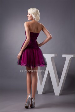 Strapless Fine Netting Acrylic Beading Short/Mini Prom/Formal Evening Dresses 02021429