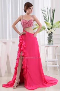 A-Line Spaghetti Strap Beading Long Prom Evening Party Dresses 02020144