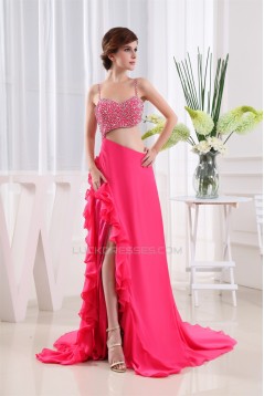A-Line Spaghetti Strap Beading Long Prom Evening Party Dresses 02020144