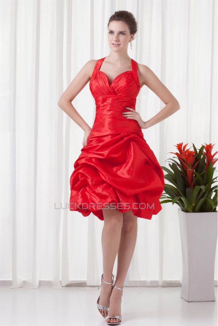 A-Line Ruched Taffeta Sleeveless Knee-Length Prom/Formal Evening Dresses 02021440