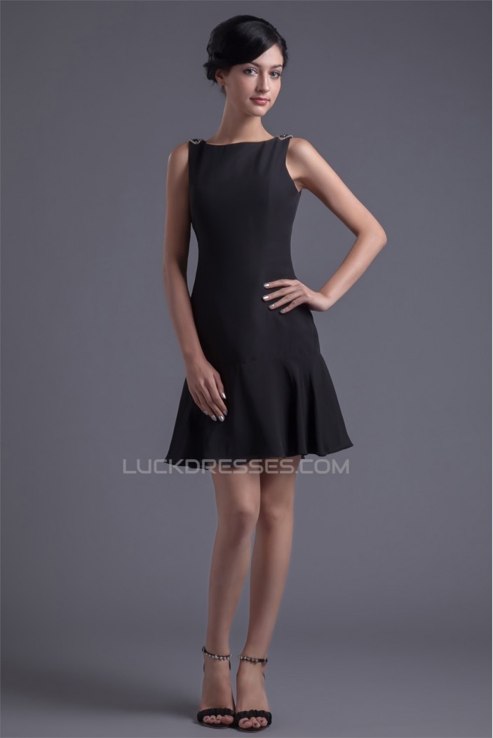 Bateau Beading Short/Mini Sleeveless Chiffon Little Black Dresses 02021450