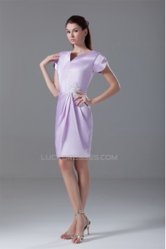 Beading Short V-Neck Sheath/Column Satin Prom/Formal Evening Dresses 02021455