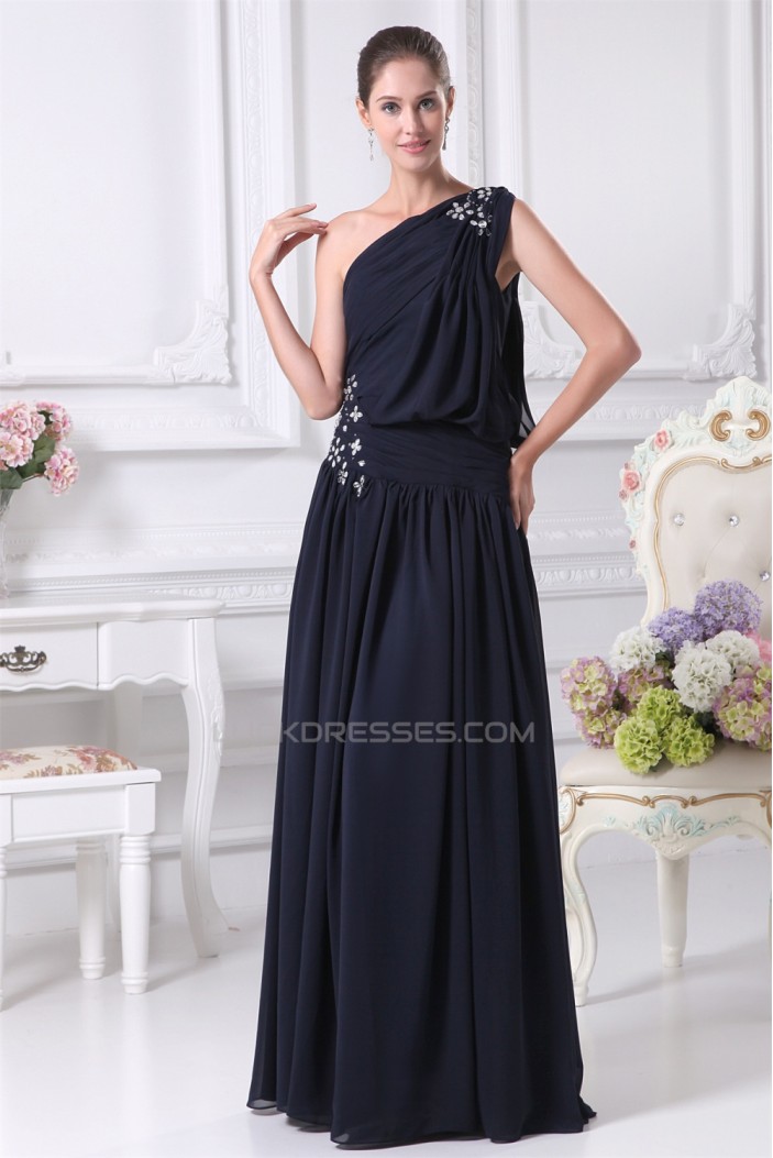 Sheath/Column One-Shoulder Beaded Long Prom Evening Formal Bridesmaid Dresses 02020146