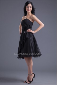 Chiffon Organza Silk like Satin A-Line Knee-Length Little Black Dresses 02021462
