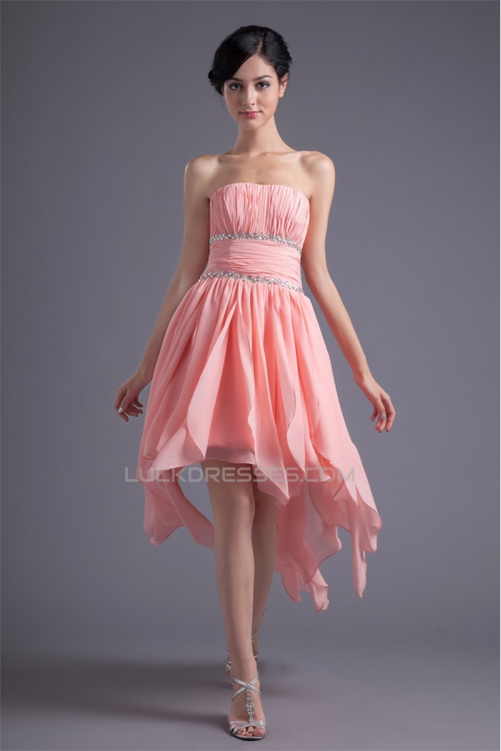 Chiffon Silk like Satin A-Line Strapless Prom/Formal Evening Dresses 02021463