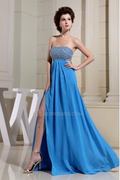 Empire Floor-Length Chiffon Long Blue Beaded Prom/Formal Evening Dresses 02020147
