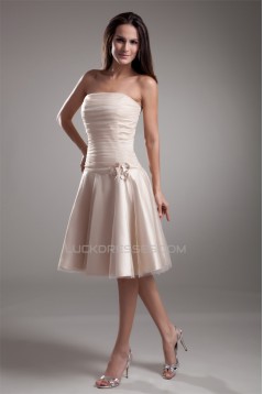 Handmade Flowers Strapless Knee-Length Prom/Formal Evening Bridesmaid Dresses 02021471