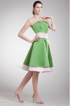Satin Strapless Sleeveless A-Line Tiered Prom/Formal Evening Bridesmaid Dresses 02021493