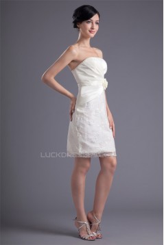 Short/Mini Handmade Flowers Satin Lace Prom/Formal Evening Dresses 02021505