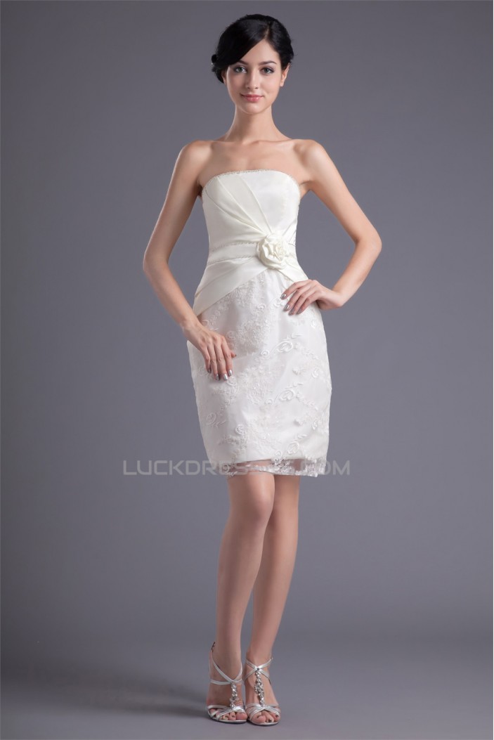 Short/Mini Handmade Flowers Satin Lace Prom/Formal Evening Dresses 02021505
