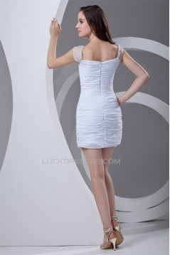 Short/Mini Sheath/Column Straps Chiffon Elastic Woven Satin Prom/Formal Evening Dresses 02021510