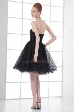 Sleeveless Satin Fine Netting Beading Short/Mini Little Black Dresses 02021530